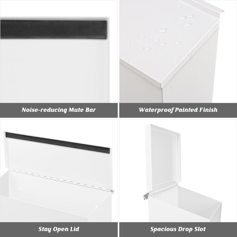 KYODOLED Wall-Mount Mailbox, Large Capacity Mail Box, Galvanized Steel Rust-Proof Metal Post Box, Mailboxes for Outside,15.7"x9.9"x4.9" White - Image 5